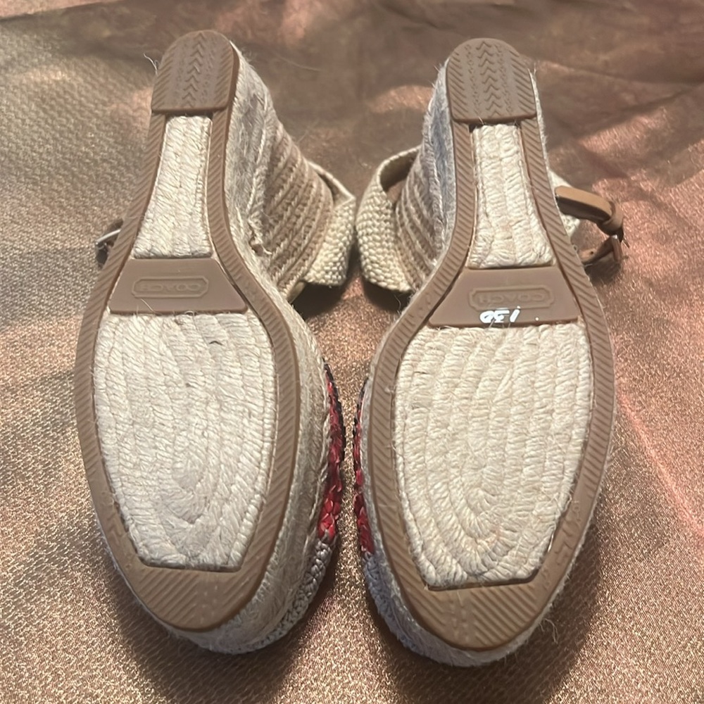 Coach Feline Crochet Navy/Red Espadrille Wedge